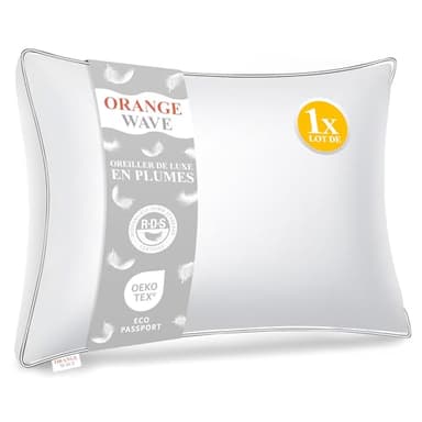 Orange Wave Oreiller 50x70 en Duvet et Plumes - Oreiller Hotellerie Luxe 50x70 cm, Oreiller Confort Moelleux Coussin pour Un Soutien Parfait et des Nuits Douces et Agréables