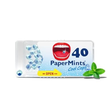 PAPERMINTS - Billes à la Menthe pour une haleine fraiche et durable - Combat la mauvaise haleine - Bonbon menthol sans sucre ni alcool - Petit format - 40 billes cool caps