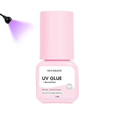 Colle UV pour extensions de cils en 1 seconde - Étanche jusqu'à ce que les cils tombent - Seule une utilisation professionnelle doit être utilisée avec une lumière UV (5 ml transparent purple)