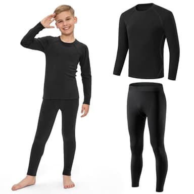 AUYAO Ensemble de Sous-Vêtement Thermique Enfant, Hiver T-Shirt à Manches Longues&Leggings Set, Vêtement Thermique Sport Respirants Thermiques Ensemble pour Ski et Football pour Garçon et Fille(26)