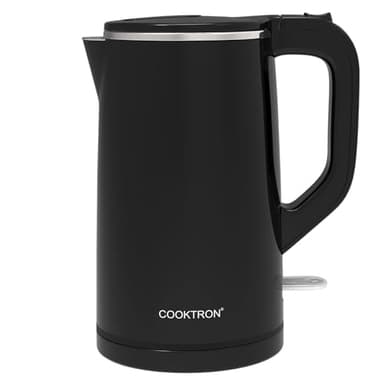 Cooktron Bouilloire Électrique Inox, 1,7 L, Noire, Extra Silencieuse <30dB, BPA-Free, Design à Double Paroi, Chauffage Rapide