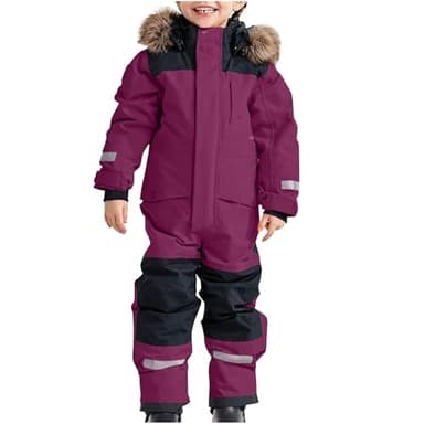 Combinaison de ski thermique pour enfant garçon - Combinaison de ski thermique - Combinaison d'hiver chaude - Coupe-vent - Avec combinaison amovible - Pour l'extérieur, Violet foncé., 12-13 ans