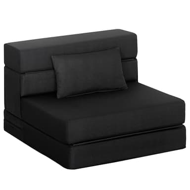 HOMCOM Fauteuil Convertible 1 Place 3 en 1, Fauteuil lit Pliant, chauffeuse 1 Place en Flanelle avec Large Assise, Coussin Inclus, Matelas Pliable 210 cm pour invités, Salon, Petit Espace, Noir