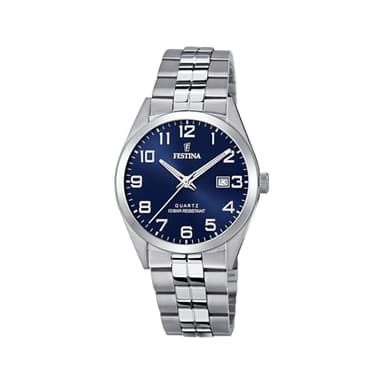 Festina Montre Homme Analogique en Acier Inoxydable 316L Argenté - Mouvement Quartz - Calendrier - Verre Minéral Haute Résistance - Étanche 10 ATM F20437/3