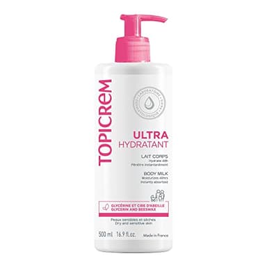 Topicrem - Ultra Hydratant Lait Corps - Hydrate 48h, Relipide, Protège la Peau - Texture Onctueuse, Odeur Délicate - Crème Hydratante pour Peaux Sensibles - Fabrication Française - 500 ml