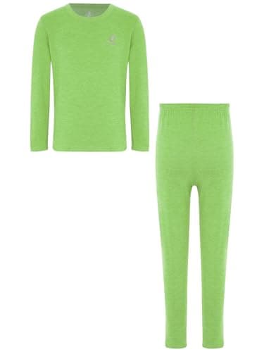 Miutii Ensemble de sous-vêtements thermiques pour enfant garçon et fille - T-shirt thermique à manches longues + pantalon - Sous-vêtements fonctionnels pour l'hiver, vert, 110-116