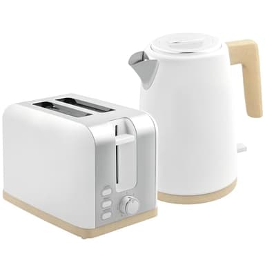 HOMCOM Ensemble bouilloire et grille-pain 2200W, bouilloire 1,7 L acier inoxydable chauffage rapide et grille-pain 2 tranches, 7 niveaux de brunissage, protection contre l'ébullition à sec, blanc
