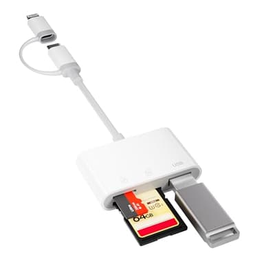 Adaptateur Carte SD 3 en 2 pour iPhone - Connecteur Lightning + USB C vers Lecteur de Carte SD/TF - Compatible avec iPhone 16/15/14/13