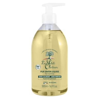 LE PETIT OLIVIER - Pur Savon Liquide - Hypoallergénique - Sans Parfum & Sans Colorant - Nettoie La Peau En Douceur - 98% D'Origine Naturelle - Cuit au Chaudron - Fabriqué En France - 500ml