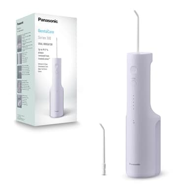 Panasonic Serie 300 Hydropulseur Dentaire Ultrasonique EW-DJ26-V303, Irrigateur Oral, 200ml, IPX7, 2 Embouts Standard, 5 Réglages de Pression, Accessoire de Voyage, Violet