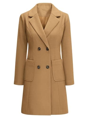 Yuson Girl Manteau Femme Hiver Manteau en Laine Classique Chaud Trench Coats Double Boutonnage À Revers Chic Manteaux Blazer Mi-Long Casual Veste(Camel, M)