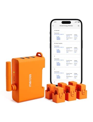 Meross EM06 (150 A) Compteur d'Énergie Triphasé connecté, WiFi Smart Meter 6 Canaux - Mesure énergie pour Solaire/Photovoltaïque, Maison et Industrie, Montage sur Rail DIN, Fusionner les canaux