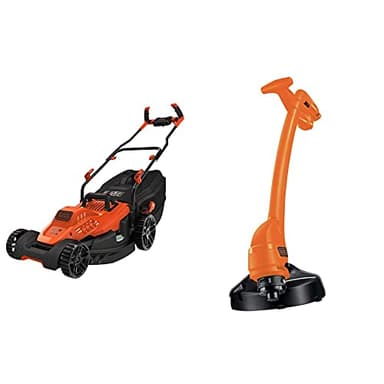 BLACK+DECKER Tondeuse Filaire 1800W, Tondeuse à Gazon Electrique 42 cm & Coupe-Bordures Filaire 350W, Coupe-Bordures Electrique 25 cm avec 2 Poignées, Déroulement du Fil par Frappe au Sol