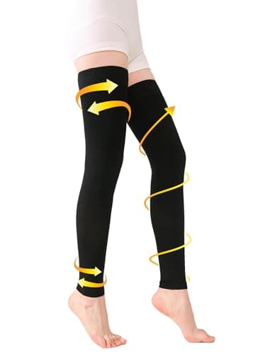 TOFLY® Chaussettes Médicales de Compression Haute Sans Pieds pour Homme et Femme - Tuyau de Soutien Opaque 15-20 mmHg - Bas Gradués Avec Bande en Silicone