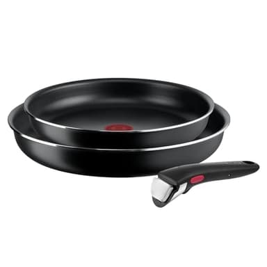 Tefal Ingenio Lot de 2 poêles 24/28 cm + poignée amovible, Non induction, Revêtement antiadhésif, Empilable, Facile à nettoyer, Thermo-Signal, Fabriqué en France, Easy On L1599302