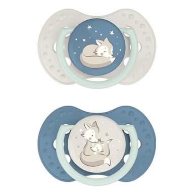 Difrax LOVI - Sucette Dynamique pour Bébé - Tétine phosphorescente - 0 à 6 mois - Garçon - Facile à Accepter, Sans BPA, Silicones de haute qualité et durables