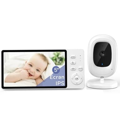 jeeber sans WiFi 5" IPS Babyphone Camera, 1080P Babyphone, Vision Nocturne, Mode VOX & Zoom 3X, Audio bidirectionnel Caméra Bébé, capteur de température
