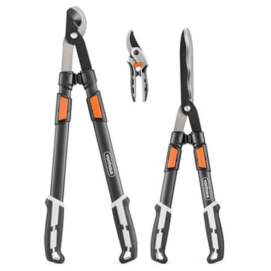 VonHaus Lot de 3 Cisailles de Jardin – Coupe-Branches, Taille-Haie, Sécateur – Poignées Télescopiques Extensibles – Prise Douce – Outils Légers