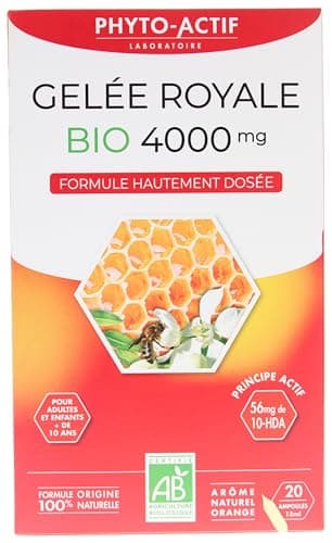 Phyto-Actif | Gélules Gelée Royale Bio 4000mg | Trésor de la ruche | riche en 10-HDA | Bio & Vegan | 20 Ampoules | Fabriqué en France