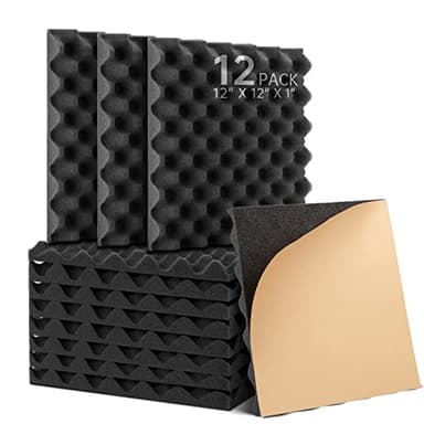 Lot de 12 Panneaux de Mousse Acoustique Autocollants, Mousse Anti-bruit Panneau Acoustique Haute Densité Isolant Phonique, Pour Podcasting, Studios d'enregistrement, Plafonds 30×30×2,5 cm