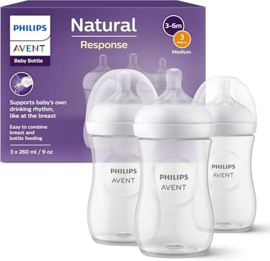 Philips Avent - Biberons à Réponse Naturelle de 260 ml sans BPA, pour les bébés de 1 mois et +, Lot de 3 (modèle SCY903/03)