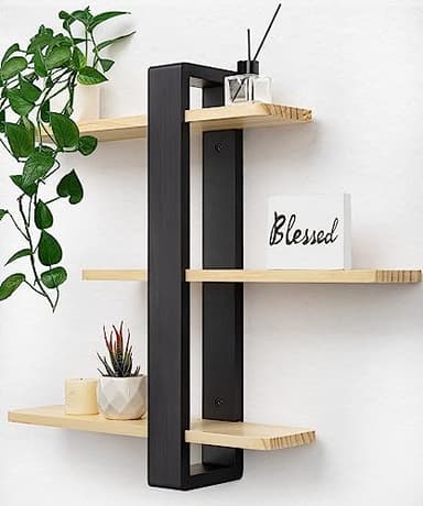 SUMGAR Grande Étagère Murale Longue en Bois Étagère Flottante Ajustable 3 Niveaux 50 x 58 cm Organisateur Suspendu et Décoration pour Maison, Cuisine, Salon, Salle de Bain, Bureau Chambre Noir