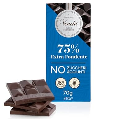 Venchi - Tablette Extra Noir NO Added Sugar, 70 g - Sans Édulcorants Artificiels - Sans Gluten - Végétalien
