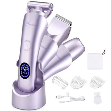 Hatteker Rasoir Electrique Femme Tondeuse Femme Intime Bikini Affichage LED étanche IPX7 3 en 1(violet)