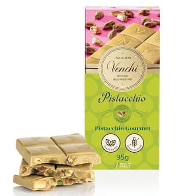 Venchi - Tablette de Chocolat Pistache Gourmet, Chocolat Blanc et Crème de Pistache, 100 g, avec Pistaches Entières, Sans Gluten, Sans Colorants et Sans Conservateurs