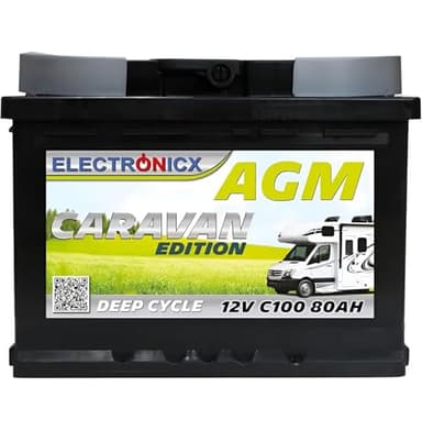 ELECTRONICX Batterie AGM Décharge Lente 12V 80Ah C100 – Sans Entretien, Étanche, Résistante aux Vibrations – Batterie Solaire 12V pour Camping-Car, Bateau, Panneaux Solaires, et Systèmes Hors Réseau
