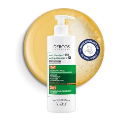 Vichy, Dercos, Shampooing Anti-Pelliculaire DS 2 en 1, Démêlant et Traitant, Pellicules & Démangeaisons, Tous Types de Cheveux, 390ml