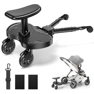 BugyKido Planche Poussette Universelle, Marche Pied Poussette Universelle avec Siège, Compatible Avec 99% des Poussettes, Planches à roulettes pour Enfants de 2 à 6 Ans (25KG)