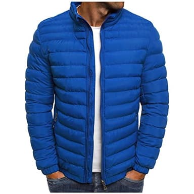 Générique Doudoune Homme Legere et Chaude Hiver Veste Chic sans Capuche Col Mao Manteaux Court Décontractée Blousons Zippée Couleur Unie avce Poches Automne Jacket Bleu XL