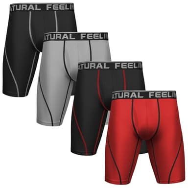 Natural Feelings 9in Lot de 4 Boxer Homme Long Calecons Homme Elastique sous-vêtements Homme Boxer Hommes Sport Boxer Anti Transpiration XL