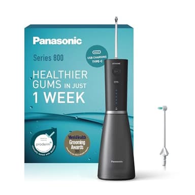 Panasonic Series 800 Ultrasonic Irrigateur EW-DJ86-K503, Hydropulseur Dentaire, Jet dentaire, 200ml, 1 Buse Orthodontique & Ultrasonique, 5 Réglages de Pression, Accesoire de Voyage, USB-C, Noir