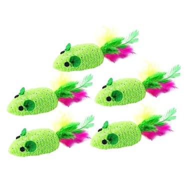 INOOMP 5Pièces Jouet Souris Tissé pour Chat Polyester et Plume Interactif et Attire Attention des Chats Évite Les Griffures Meubles Vert