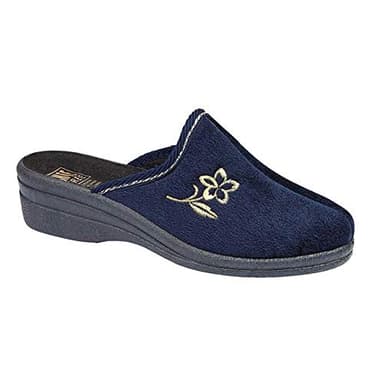 Helen Chaussons chauds en velours pour femme - Mules d'intérieur confortables à semelles compensées - Pointure 35,5-42 - Multicolore - bleu marine, 39.5