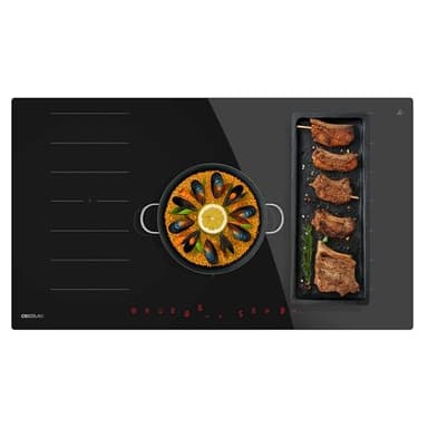 Cecotec Plaque à Induction 2 Zones Flex et 1 Feu Bolero Squad I 5600 FullFlex90. 10200W, 1 Zone 30cm, 9 Niveaux, Contrôle Tactile, Maintien au Chaud, Verrouillage Enfant, Minuterie, Largeur 90cm