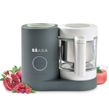 BÉABA, Babycook Néo, Robot Bébé 4 en 1, Made in France, Mixeur-Cuiseur, Bol en Verre et Cuve Inox, Diversification alimentaire, Petits pots bébé maison, Cuisson Vapeur Douce Rapide, Gris mineral