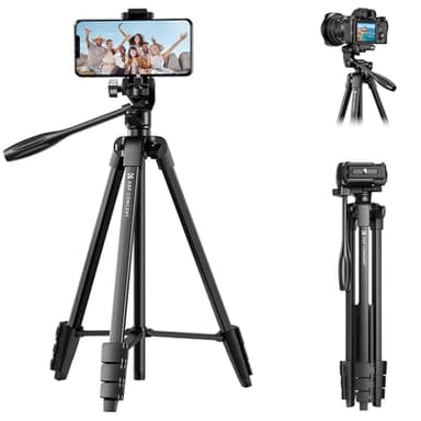 K&F Concept Trépied Appareil Photo pour Smartphone,152cm Trépied Voyage Léger pour iPhone, Samsung avec Tête Pan Amovible à 3 Voies, avec Télécommande Bluetooth pour DSLR Nikon Canon Sony