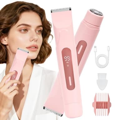 Épilateur Corporel 2-en-1 pour Femmes - Nouveau Design 2026 avec Écran LED, Étanche IPX7 et Rechargeable - Pour une Épilation Douce sur Visage, Aisselles, Jambes et Maillot (Rose)