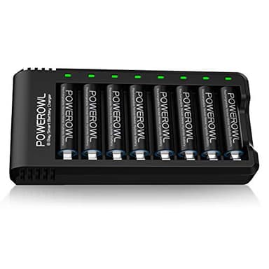 POWEROWL Piles Rechargeables AA 2800mAh + 8 Slots Chargeur de Piles Kits avec 8pcs Rechargeables Accu Compatible avec Les Batterie 1,2 V AA et AAA