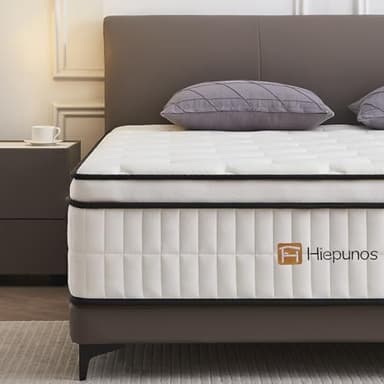 Hiepunos Matelas 140x200 cm, Épaisseur 26cm, Hybride Matelas en Mousse à mémoire de Forme à Ressorts ensachés Indépendants, 7 Zones de Confort, H3 H4 Moyenne Ferme, Durable, Soutien Parfait