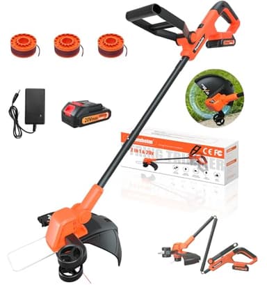 Traumheim 20V Coupe Bordure sans Fil avec Batterie, 2-in-1 30CM Coupe Bordure, Debroussailleuse Electrique sans Fil à Alimentation Automatique avec 6 Bobines, 90° Coupe Rotative Tête, pour Jardin