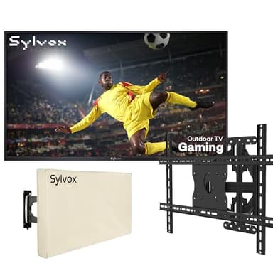 SYLVOX 55 Pouces TV Extérieur avec Housse & Support Mural pour Téléviseur - 120 Hz 4K UHD 1000Nits, Smart Google TV Étanche IP55, Dolby Atmos, HDMI 2.1 et WiFi/USB - Outdoor Gaming TV