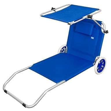 AKTIVE Chaise Longue Pliante 2 en 1 Beach, MEDIANO, Bleu