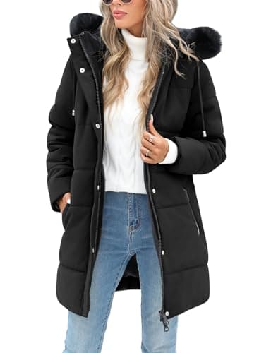 Tuopuda Manteau Femme Hiver Doudoune Chaud Veste Polaire Parkas à Capuche Décontracté Blouson Zippée mi Longue Coat Matelassée en Duvet Outercoat avec Poches, Noir, XL