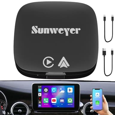 sunweyer SW05 Adaptateur CarPlay Android Auto sans Fil 2+32GB avec Play Store & Netflix/Youtube -Ports TF/USB, Installation d'Apps (Uniquement pour CarPlay Filaire ou Android Auto Filaire)