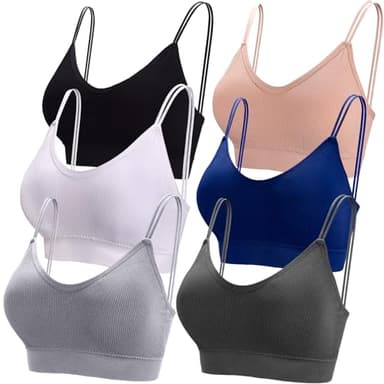 BQTQ 6 Pièces Soutien-Gorge sans Couture Bralette avec Rembourrage Amovible(Noir, Blanc, Gris, Beige, Marine, Gris foncé) M