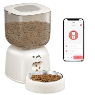 PUPPY KITTY Distributeur Croquettes Chat Automatique, Distributeur Croquettes Chat avec Bols en Acier Inoxydable, Connecté App, Enregistrement Vocal 10S, 10 Repas par Jour